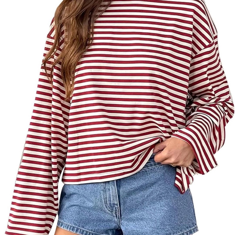 Chic Striped Long Sleeve Top in Red and White